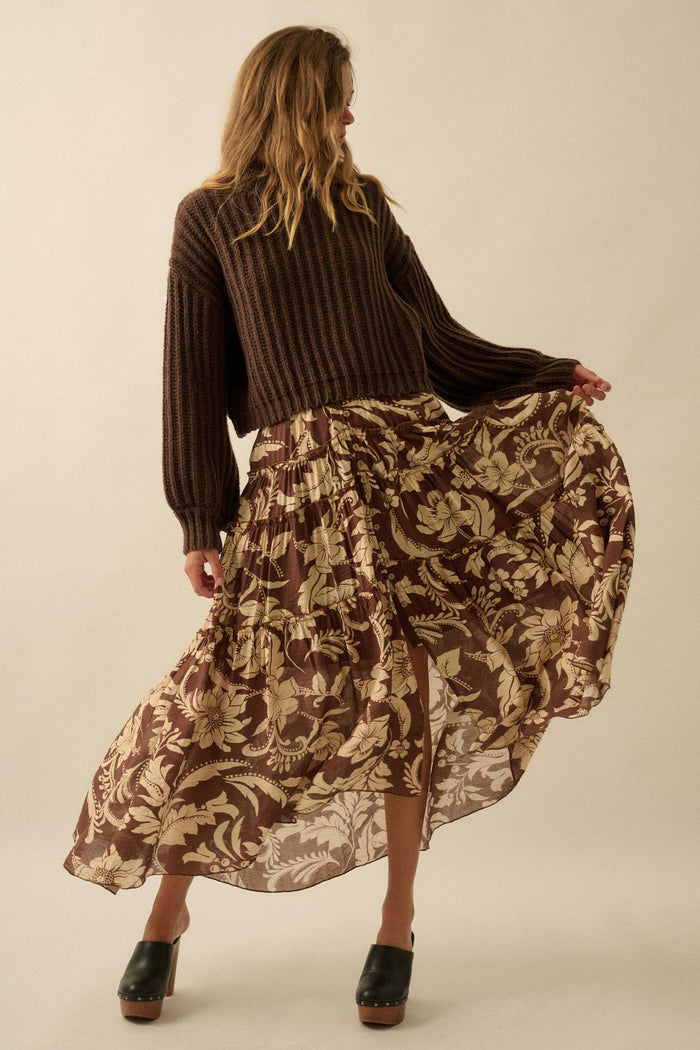 Bohemian Bouquet Floral Chiffon Tiered Maxi Skirt - ShopPromesa