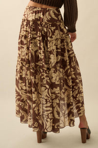Bohemian Bouquet Floral Chiffon Tiered Maxi Skirt - ShopPromesa