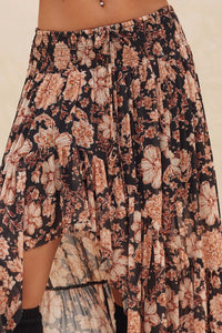 Floral Flourish Mesh High-Low Ruffle Maxi Skirt - ShopPromesa