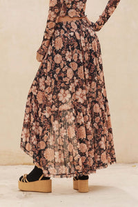 Floral Flourish Mesh High-Low Ruffle Maxi Skirt - ShopPromesa