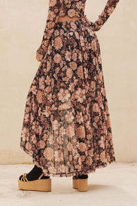 Floral Flourish Mesh High-Low Ruffle Maxi Skirt - ShopPromesa