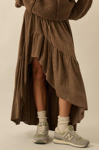 Oh So Soft Vegan Suede High-Low Ruffle Maxi Skirt - ShopPromesa