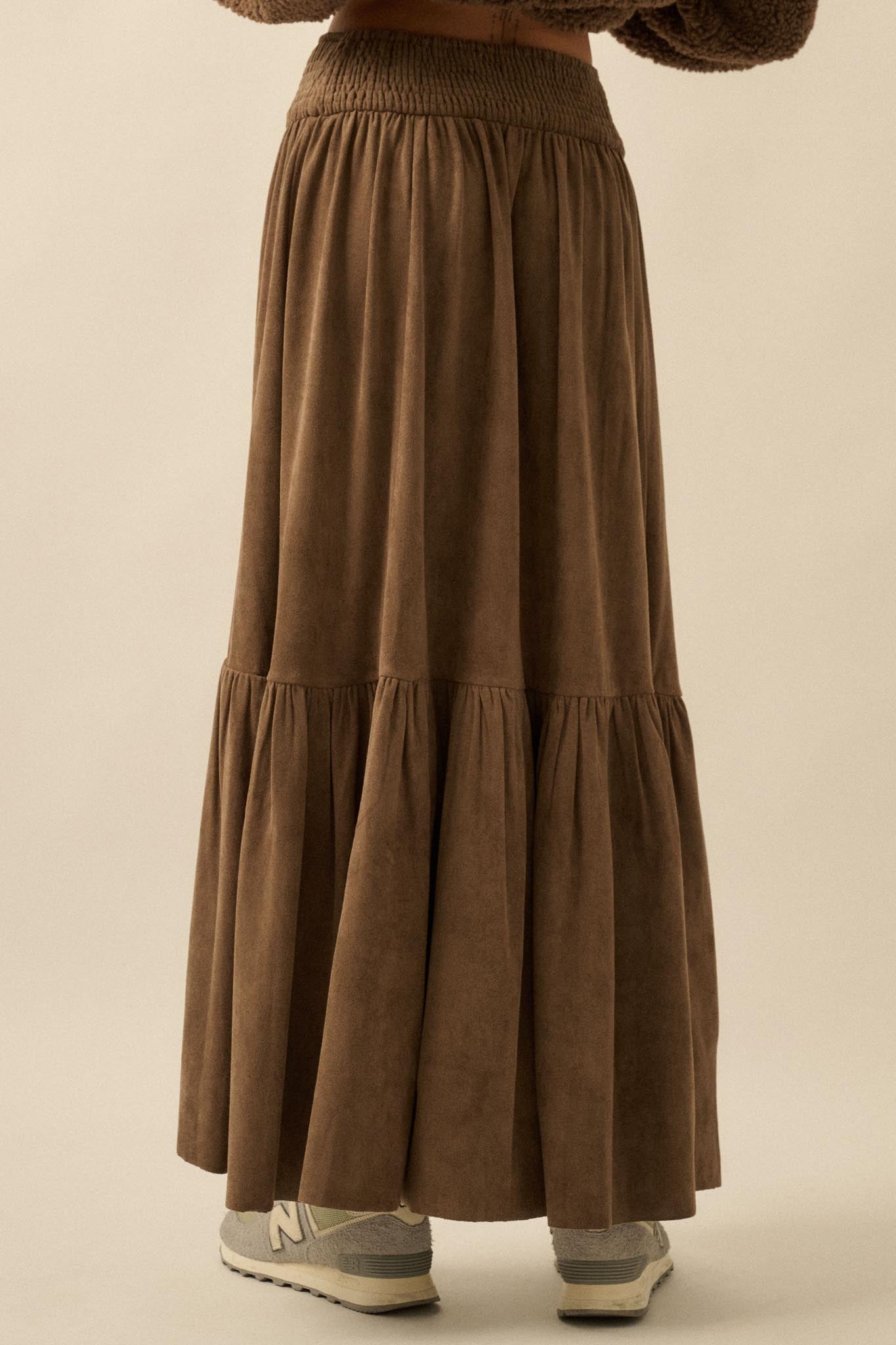 Oh So Soft Vegan Suede High-Low Ruffle Maxi Skirt - ShopPromesa