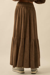 Oh So Soft Vegan Suede High-Low Ruffle Maxi Skirt - ShopPromesa
