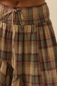 Country Mile Plaid High-Low Ruffle Maxi Skirt - ShopPromesa