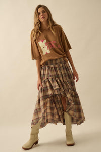 Country Mile Plaid High-Low Ruffle Maxi Skirt - ShopPromesa