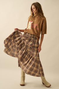 Country Mile Plaid High-Low Ruffle Maxi Skirt - ShopPromesa