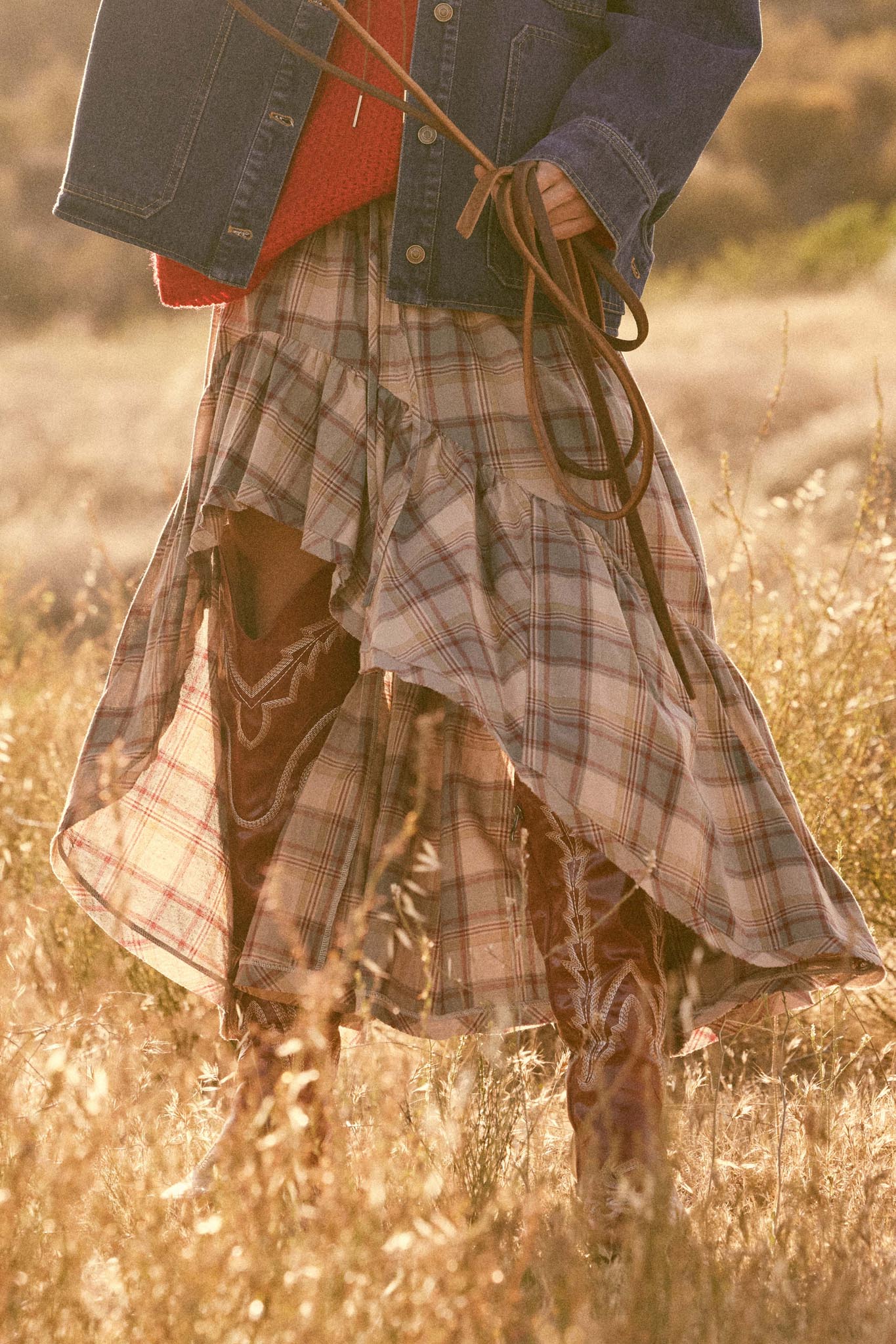 Country Mile Plaid High-Low Ruffle Maxi Skirt - ShopPromesa