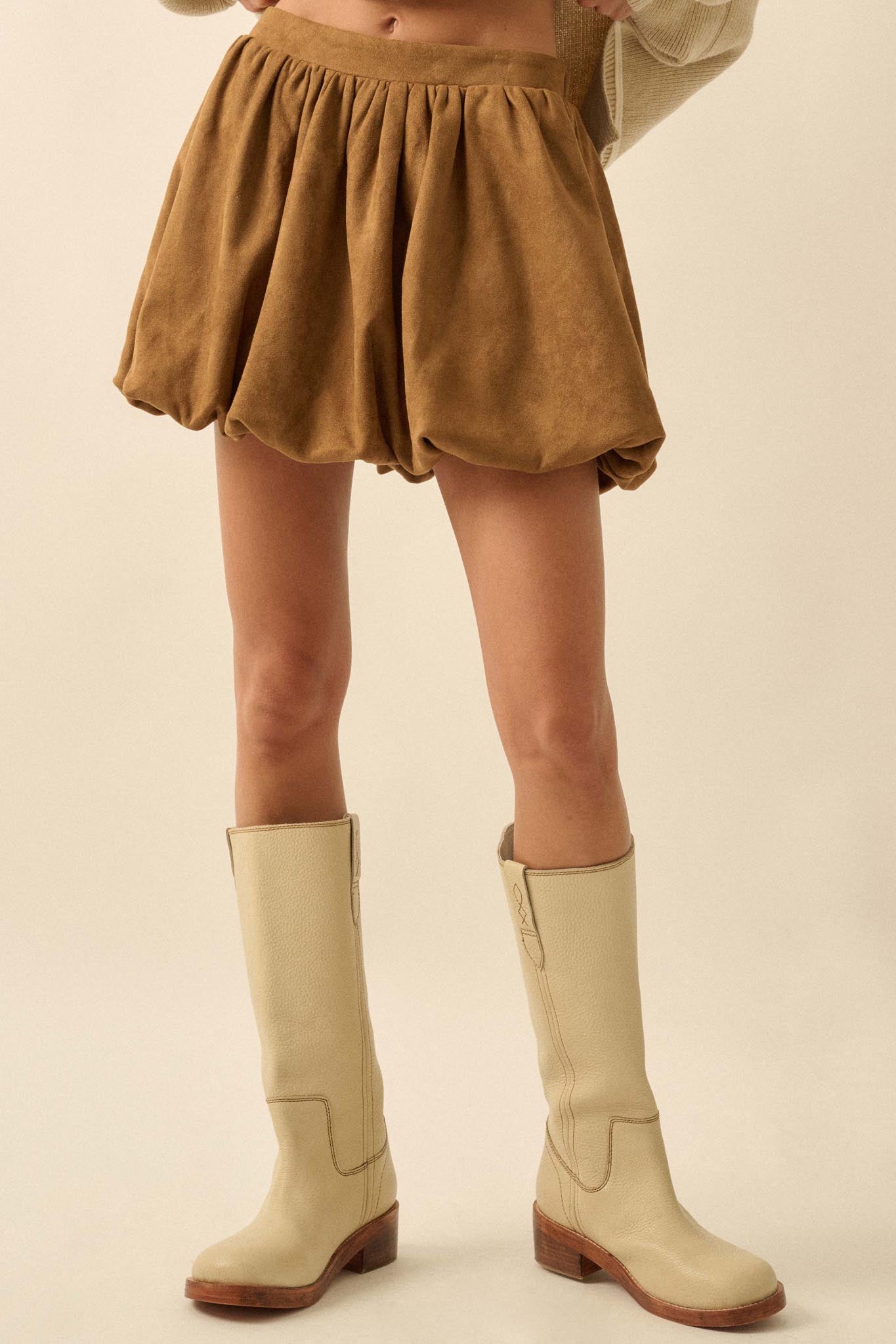 Soft Focus Vegan Suede Bubble Mini Skirt - ShopPromesa