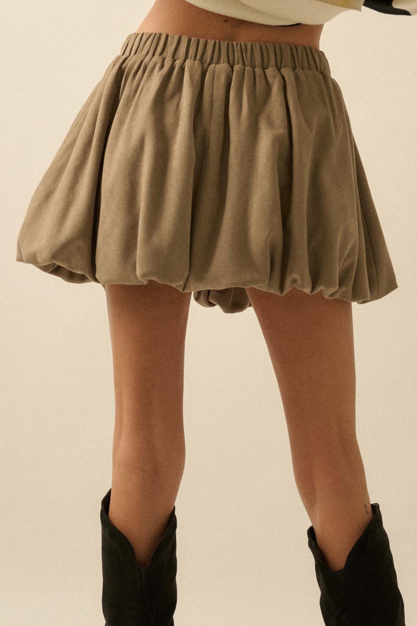 Soft Focus Vegan Suede Bubble Mini Skirt - ShopPromesa