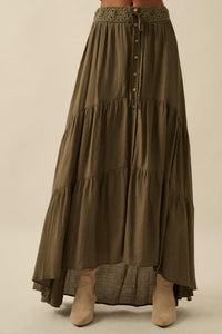 Love You So Button-Front Tiered Ruffle Maxi Skirt - ShopPromesa