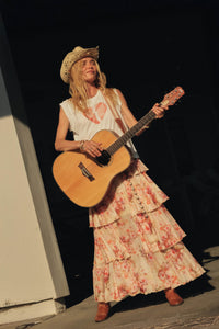 Rosy Blooms Floral Mesh Tiered Ruffle Maxi Skirt - ShopPromesa