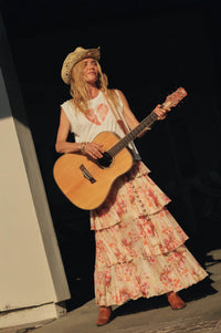 Rosy Blooms Floral Mesh Tiered Ruffle Maxi Skirt - ShopPromesa