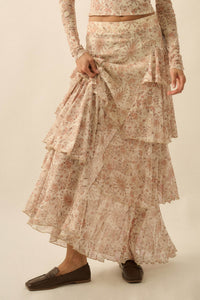 Pure Fantasy Paisley Mesh Tiered Ruffle Maxi Skirt - ShopPromesa