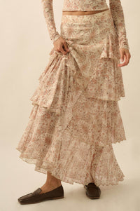 Pure Fantasy Paisley Mesh Tiered Ruffle Maxi Skirt - ShopPromesa