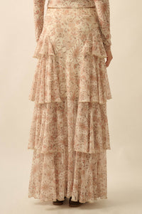 Pure Fantasy Paisley Mesh Tiered Ruffle Maxi Skirt - ShopPromesa