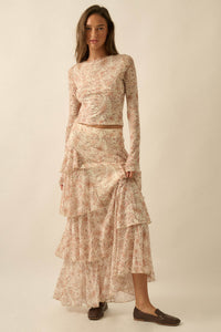 Pure Fantasy Paisley Mesh Tiered Ruffle Maxi Skirt - ShopPromesa