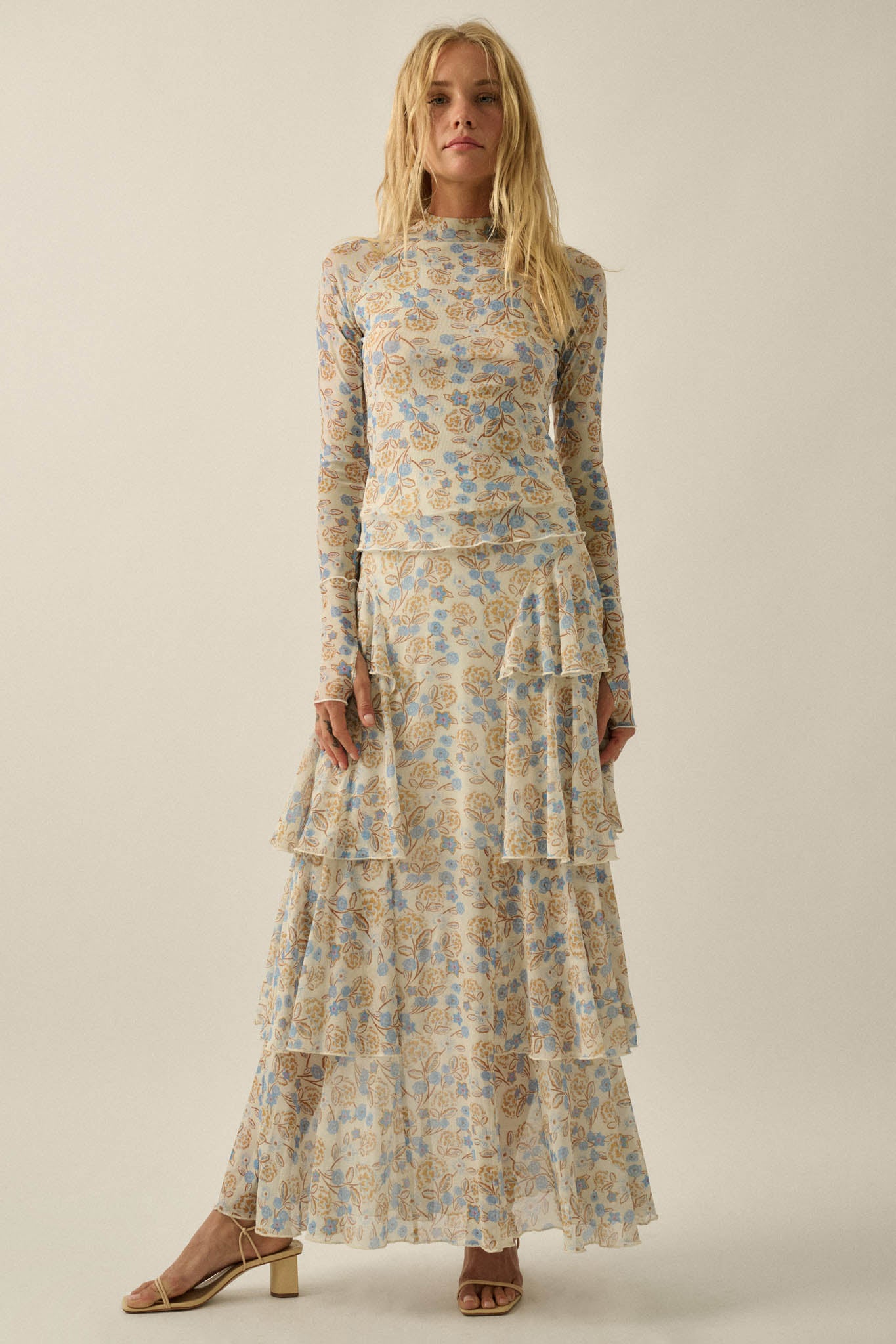 Ruffled Petals Floral Mesh Cascade Maxi Skirt - ShopPromesa