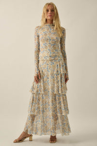 Ruffled Petals Floral Mesh Cascade Maxi Skirt - ShopPromesa