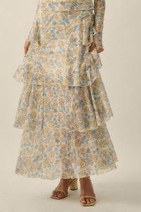 Ruffled Petals Floral Mesh Cascade Maxi Skirt - ShopPromesa