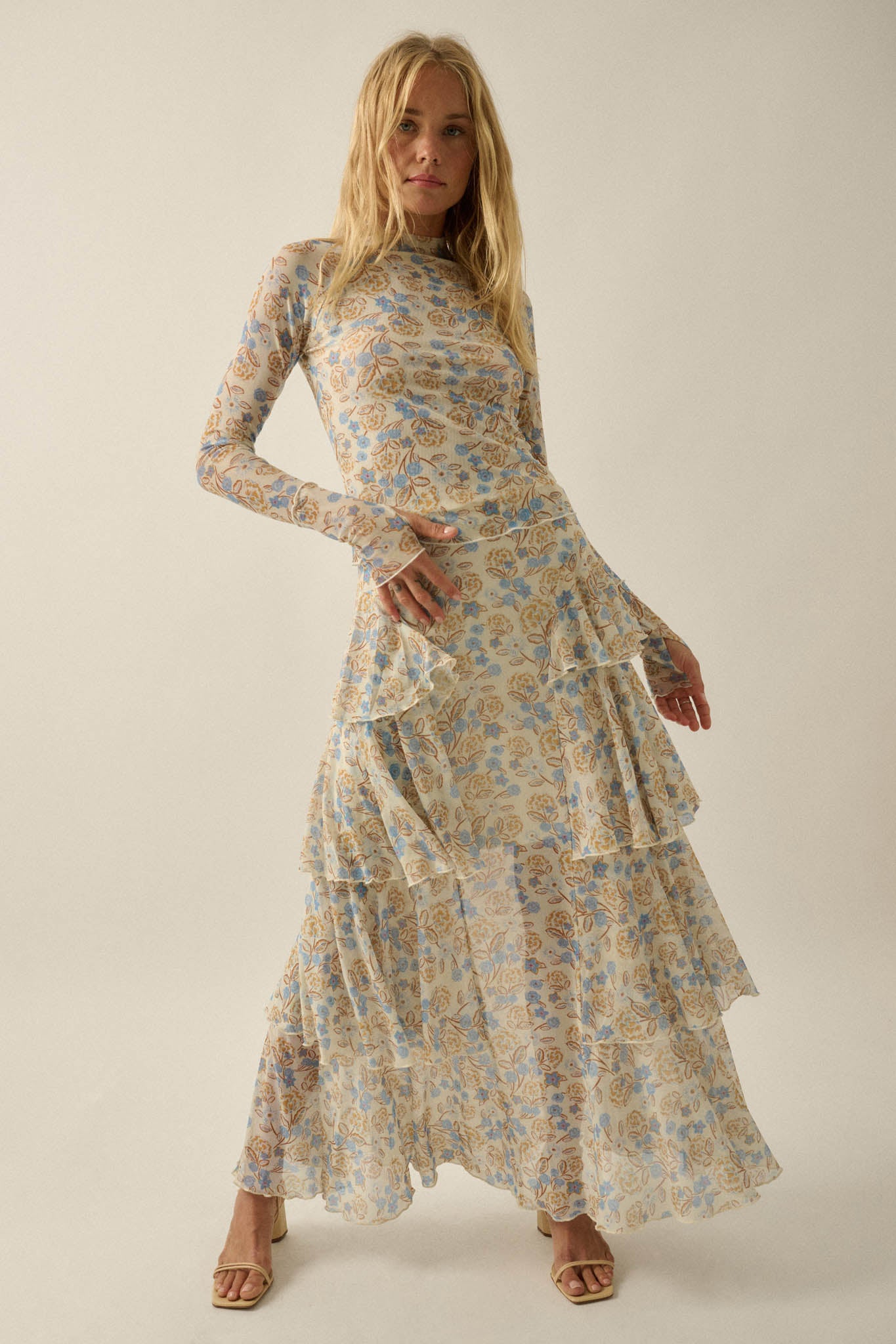 Ruffled Petals Floral Mesh Cascade Maxi Skirt - ShopPromesa