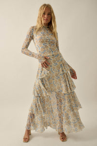 Ruffled Petals Floral Mesh Cascade Maxi Skirt - ShopPromesa