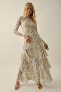 Ruffled Petals Floral Mesh Cascade Maxi Skirt - ShopPromesa