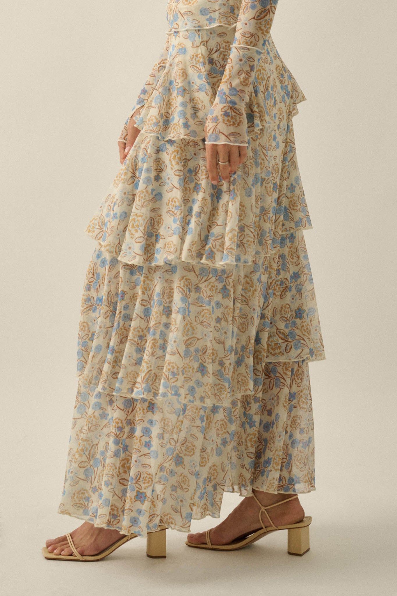 Ruffled Petals Floral Mesh Cascade Maxi Skirt - ShopPromesa