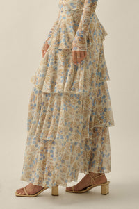 Ruffled Petals Floral Mesh Cascade Maxi Skirt - ShopPromesa