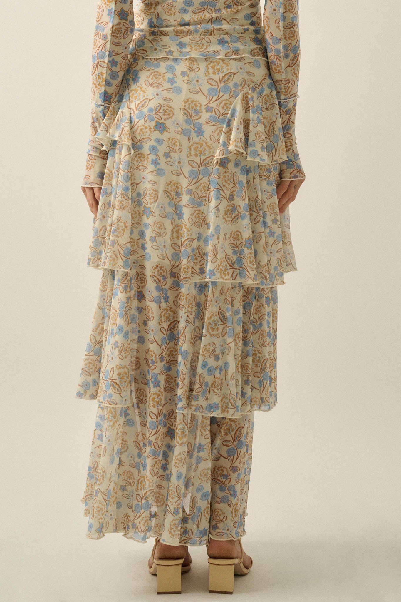 Ruffled Petals Floral Mesh Cascade Maxi Skirt - ShopPromesa
