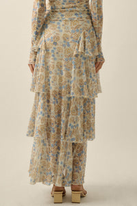 Ruffled Petals Floral Mesh Cascade Maxi Skirt - ShopPromesa