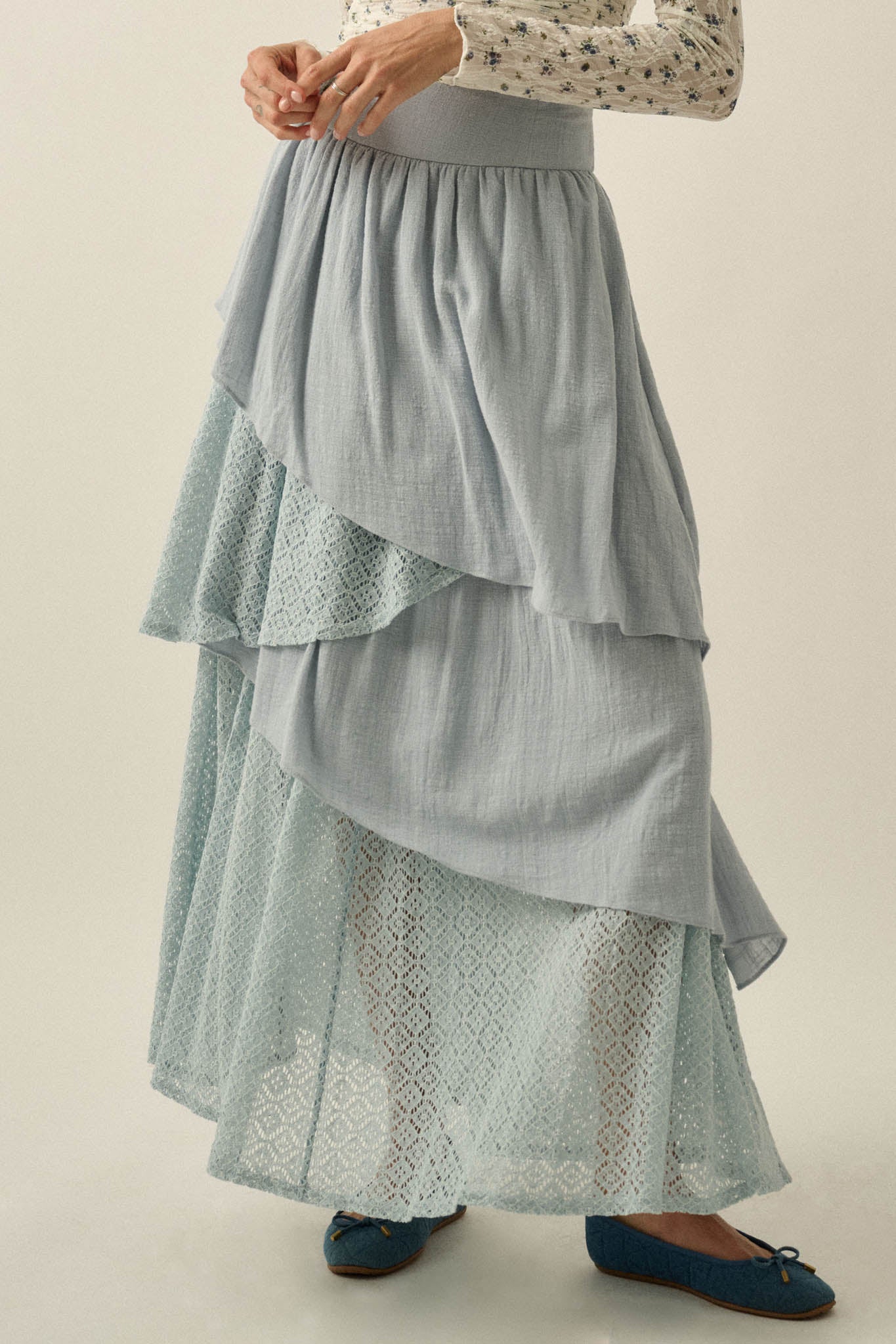 Flow Free Tiered Cotton Gauze and Lace Maxi Skirt - ShopPromesa