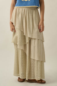 Flow Free Tiered Cotton Gauze and Lace Maxi Skirt - ShopPromesa