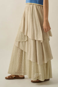 Flow Free Tiered Cotton Gauze and Lace Maxi Skirt - ShopPromesa
