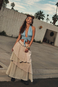 Flow Free Tiered Cotton Gauze and Lace Maxi Skirt - ShopPromesa