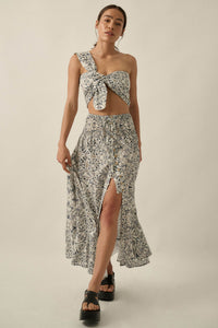 Beautifully Lost Abstract-Print Button-Up Maxi Skirt - ShopPromesa