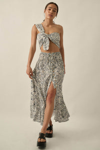 Beautifully Lost Abstract-Print Button-Up Maxi Skirt - ShopPromesa