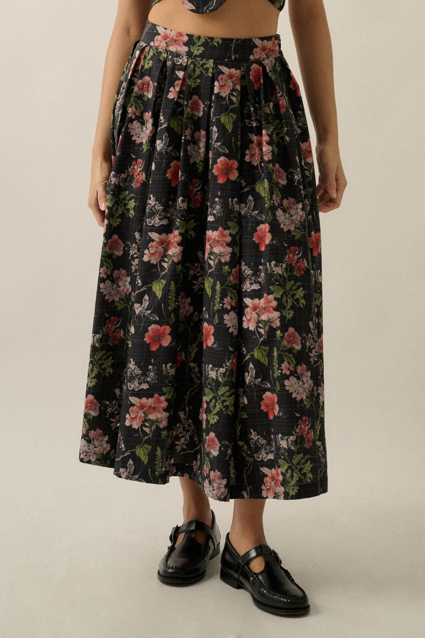 Beautiful Bouquet Floral-Print Pleated Midi Skirt - ShopPromesa