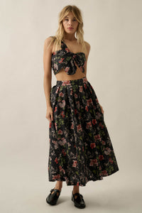 Beautiful Bouquet Floral-Print Pleated Midi Skirt - ShopPromesa