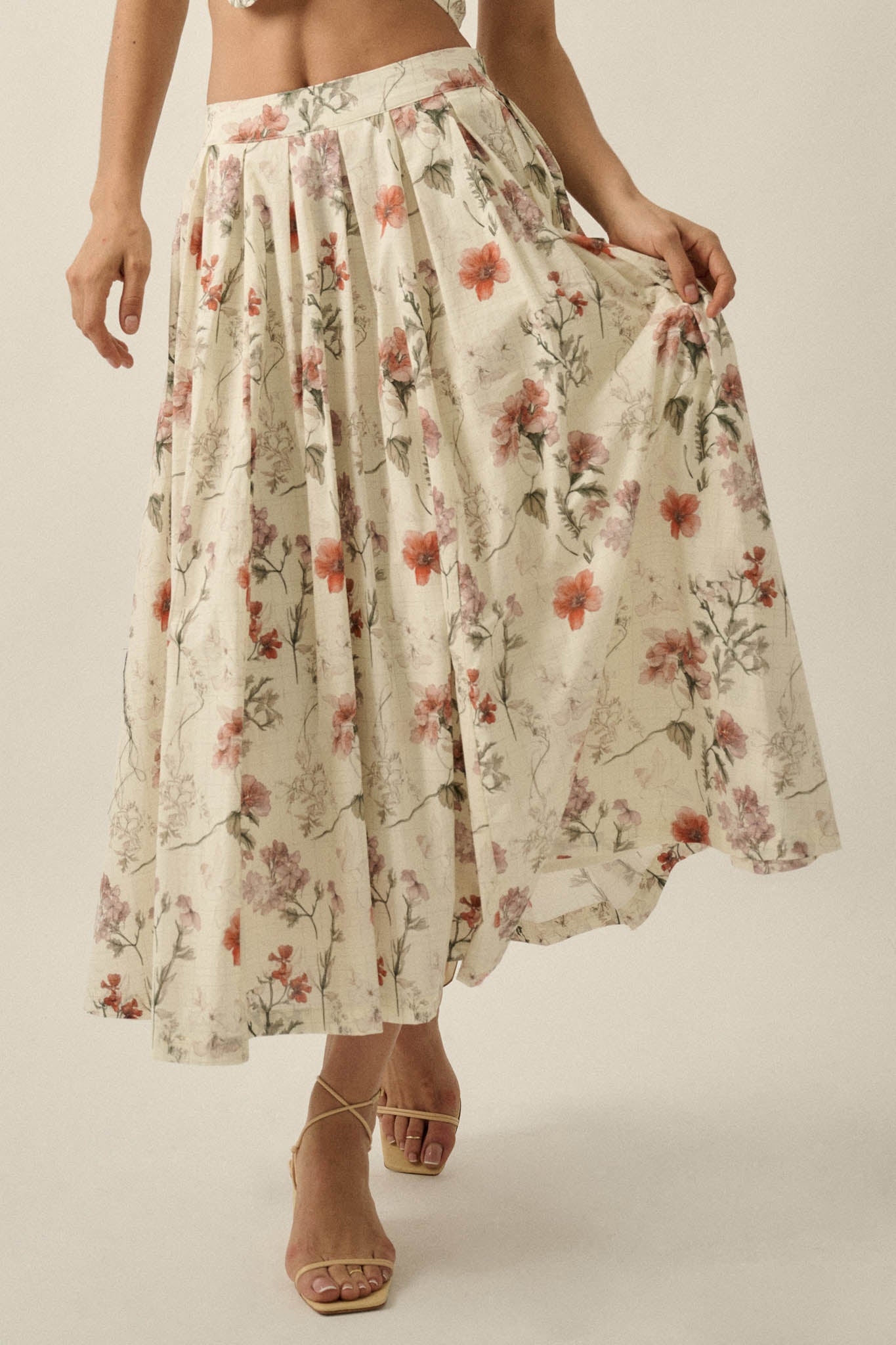 Beautiful Bouquet Floral-Print Pleated Midi Skirt - ShopPromesa
