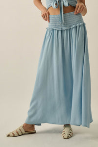 Forever Blue Denim Drop-Waist Smocked Maxi Skirt - ShopPromesa
