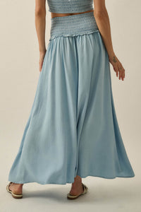 Forever Blue Denim Drop-Waist Smocked Maxi Skirt - ShopPromesa
