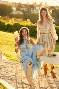 Forever Blue Denim Drop-Waist Smocked Maxi Skirt - ShopPromesa