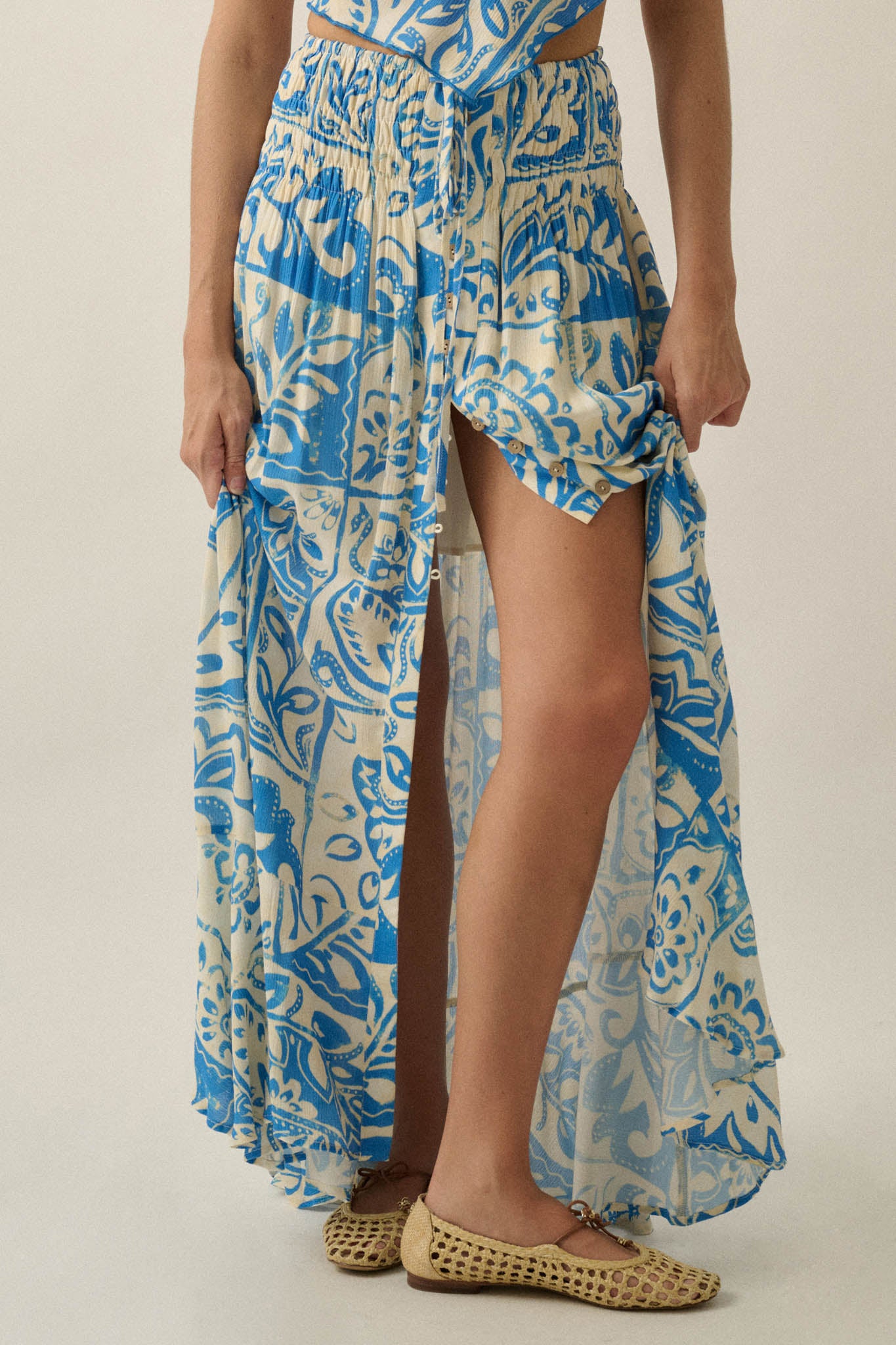 Born Nomad Abstract Floral-Print Button-Up Maxi Skirt - ShopPromesa