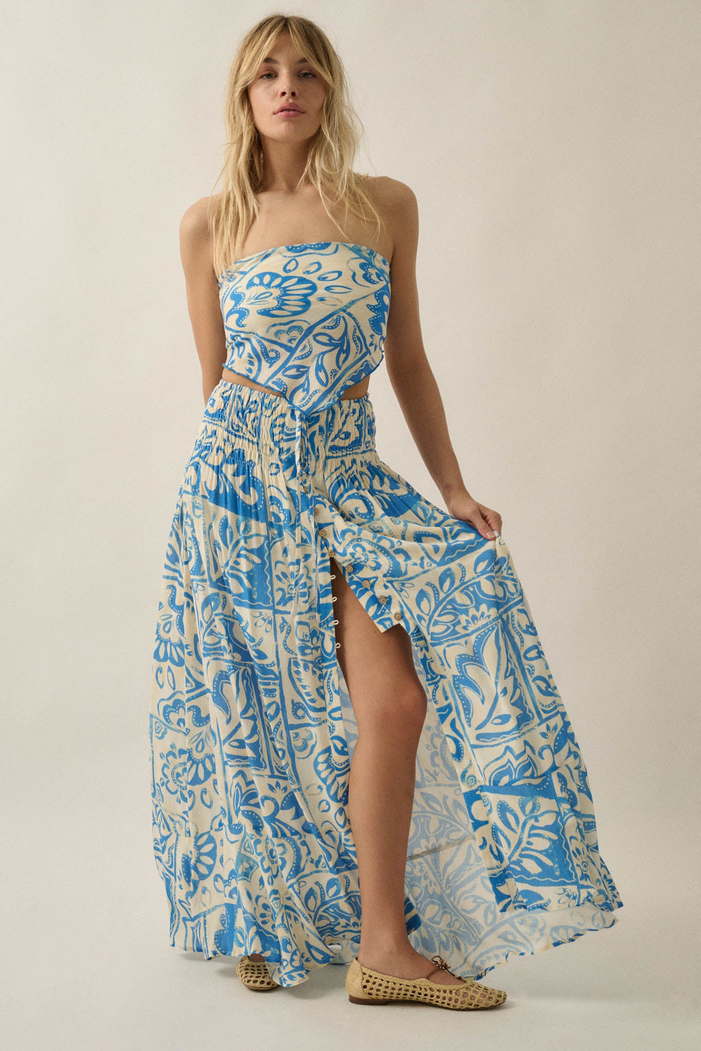 Born Nomad Abstract Floral-Print Button-Up Maxi Skirt - ShopPromesa