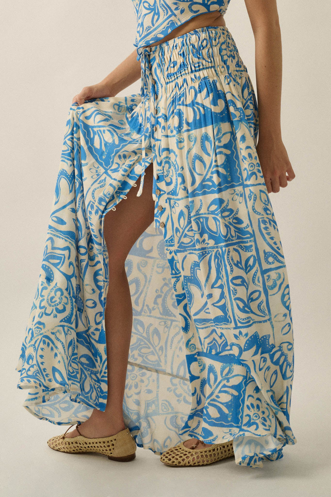 Born Nomad Abstract Floral-Print Button-Up Maxi Skirt - ShopPromesa