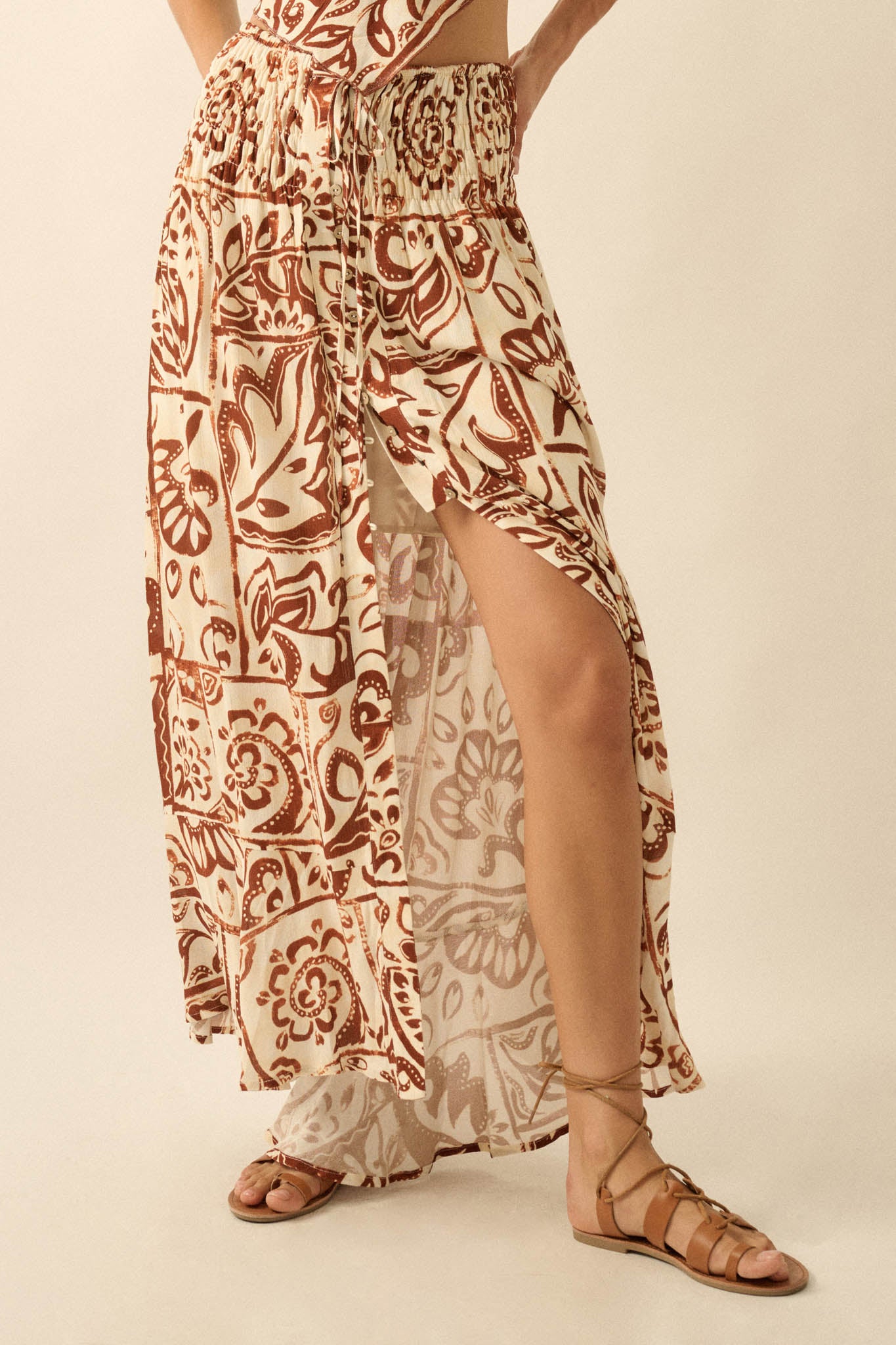 Born Nomad Abstract Floral-Print Button-Up Maxi Skirt - ShopPromesa