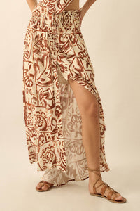 Born Nomad Abstract Floral-Print Button-Up Maxi Skirt - ShopPromesa