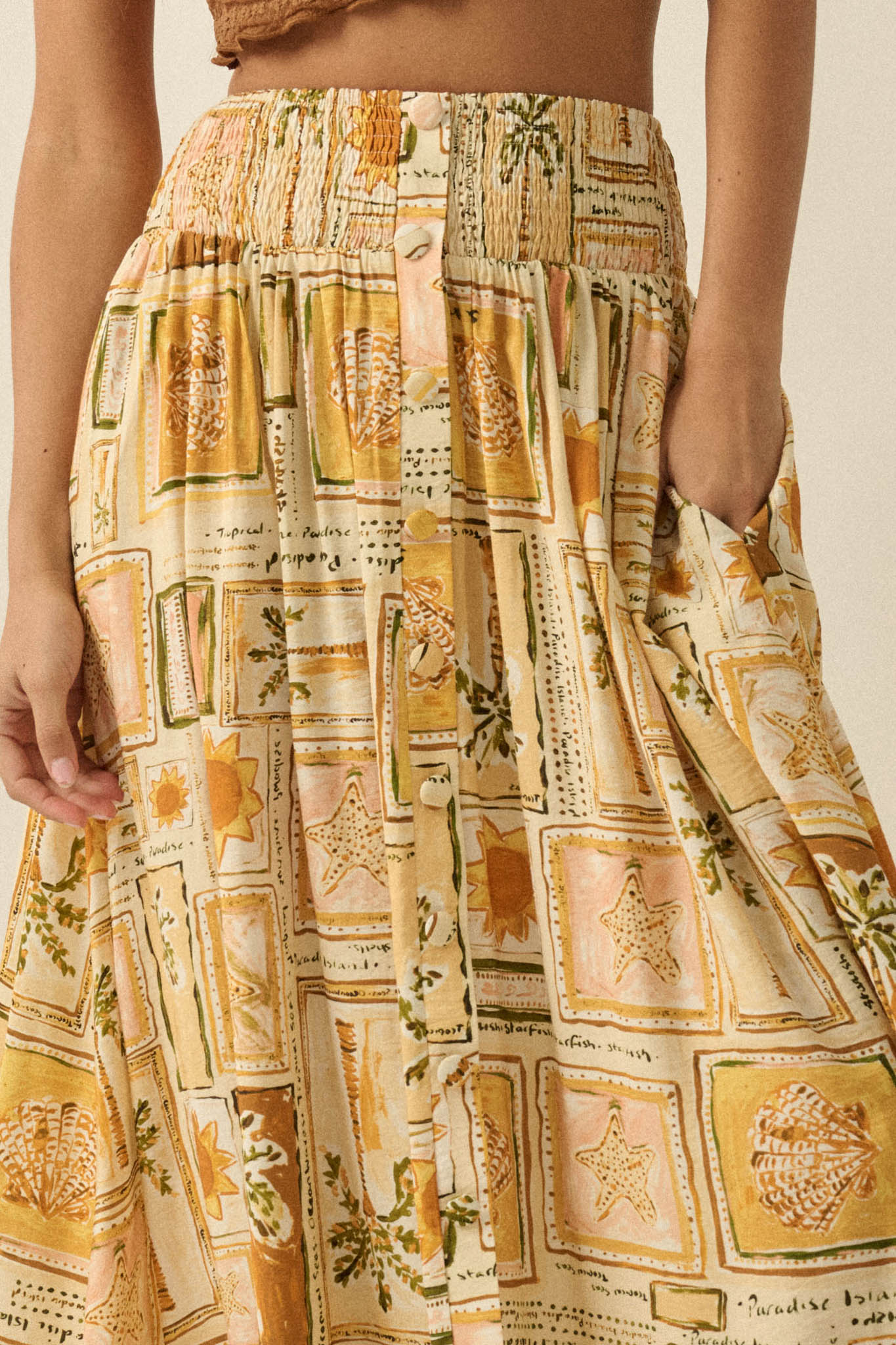 Pure Paradise Tropical-Print Button Maxi Skirt - ShopPromesa