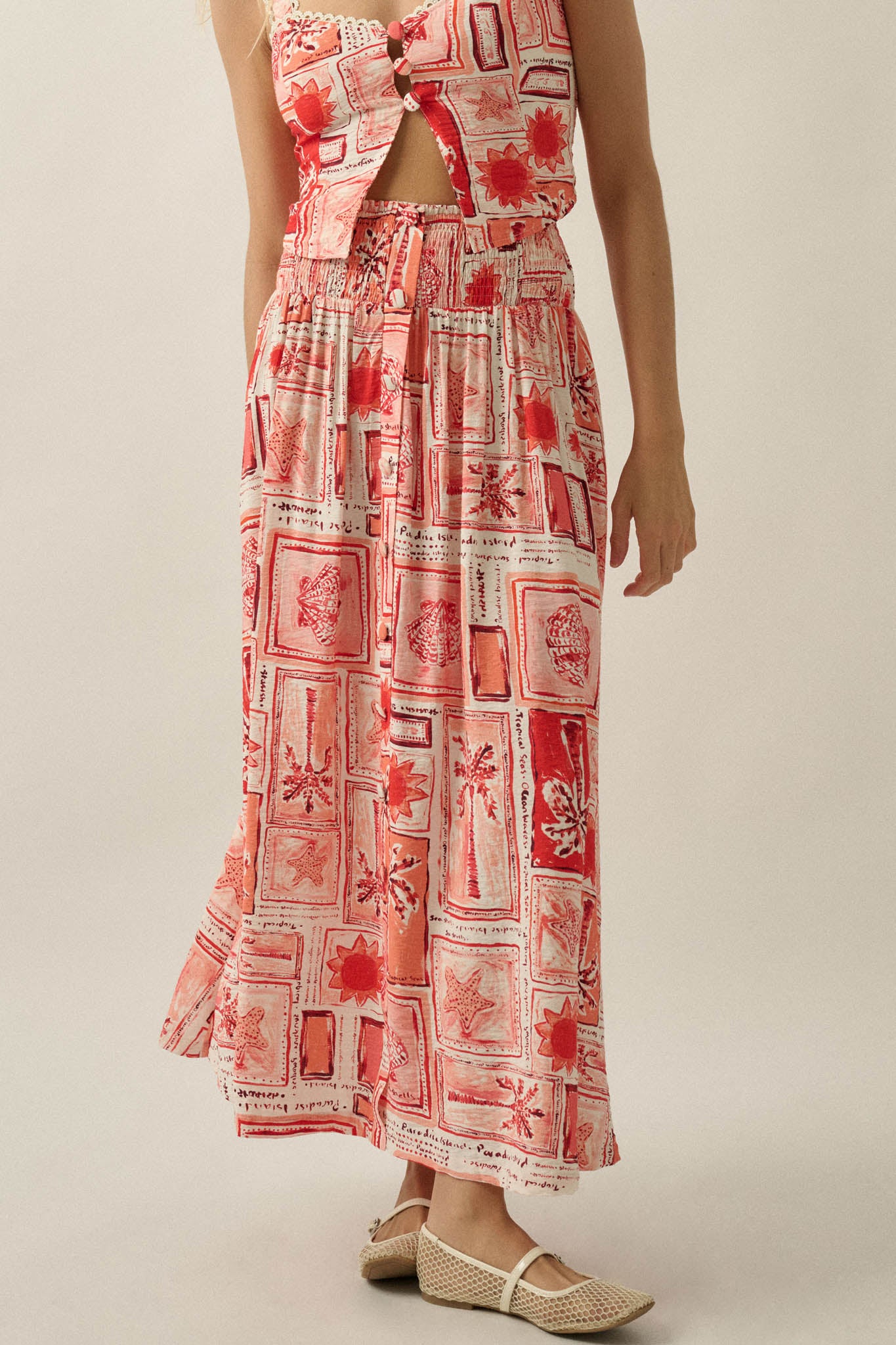 Pure Paradise Tropical-Print Button Maxi Skirt - ShopPromesa